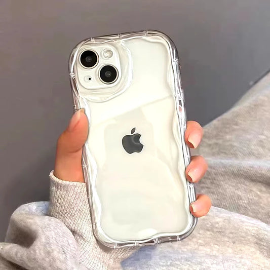 Clear Oval Curly Wave Bumper Phone Case For All iPhone